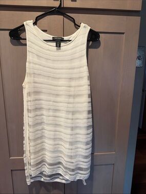 White House Black Market Cream Textured Sleeveless Shift Dress